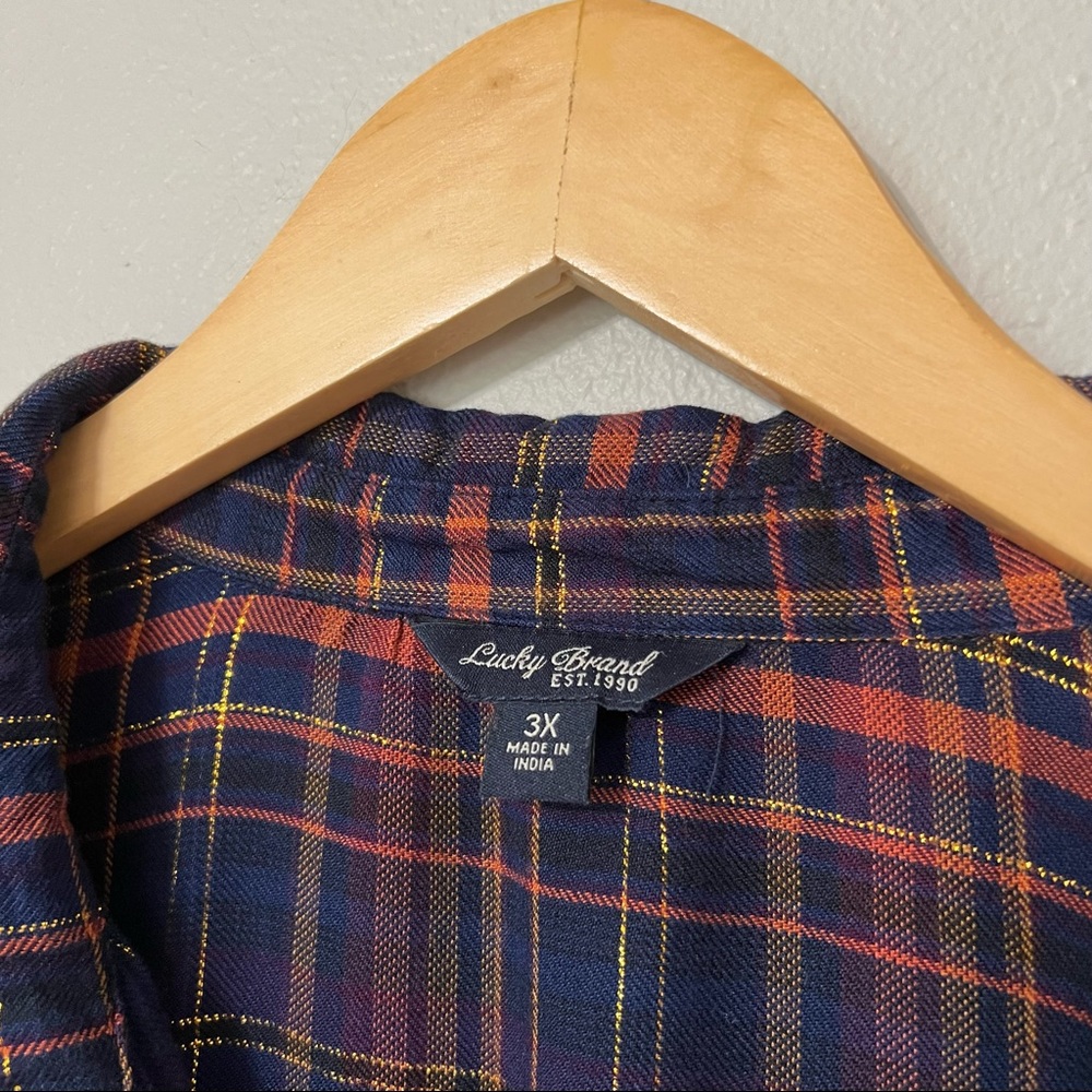 Lucky Brand Navy and Red Plaid Top with metallic gold threads #sh0073 - Picture 9 of 11